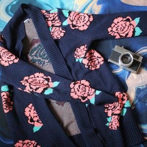 Long Navy Floral Cardigan